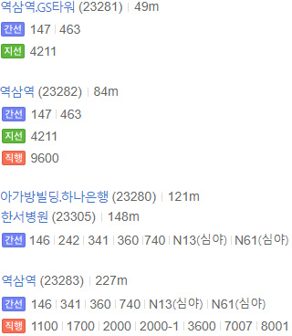 버스 이용 시 간선 147, 463번 역삼역 GS타워 하차 